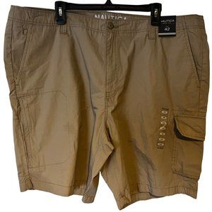 Nautica Cargo Shorts Mens Size 42 Brown Zip Pockets High Rise NEW